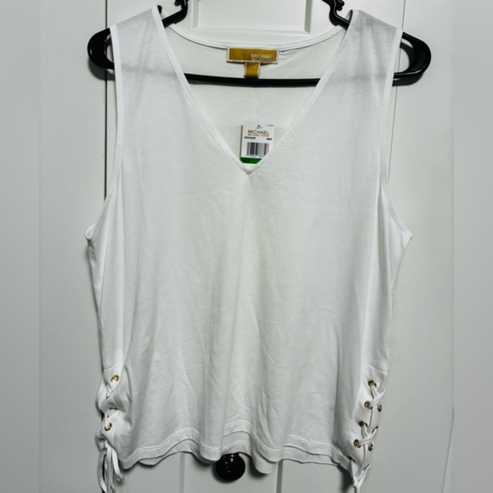 Michael Kors White Loose Fit Sleeveless Cutout Blouse - Size L